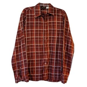 Mr Jan men's button down shirt size large burnt orange red plaid